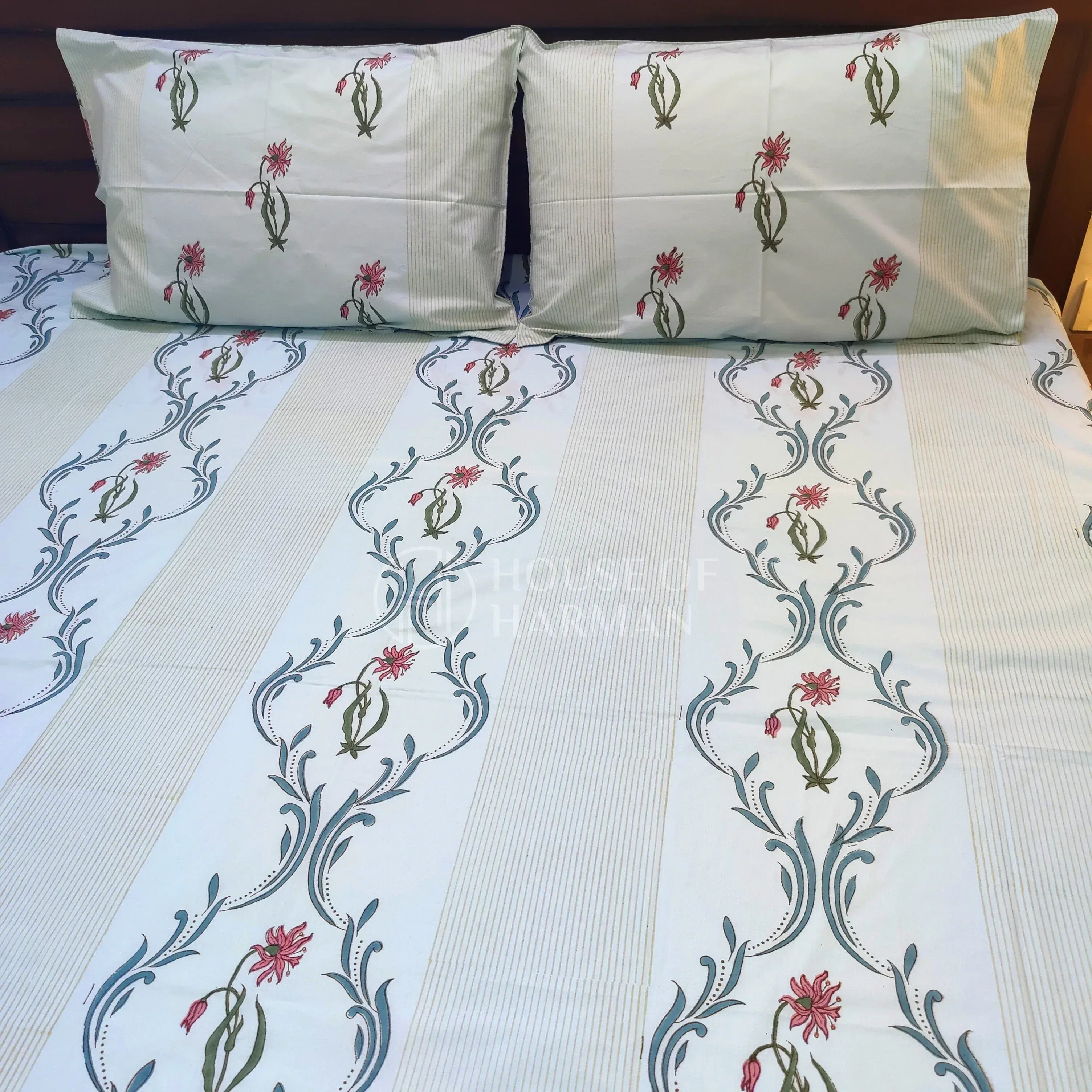 Celeste Floral Serenade Bedsheet (Blue Base Colour) - HOUSE OF HARMAN