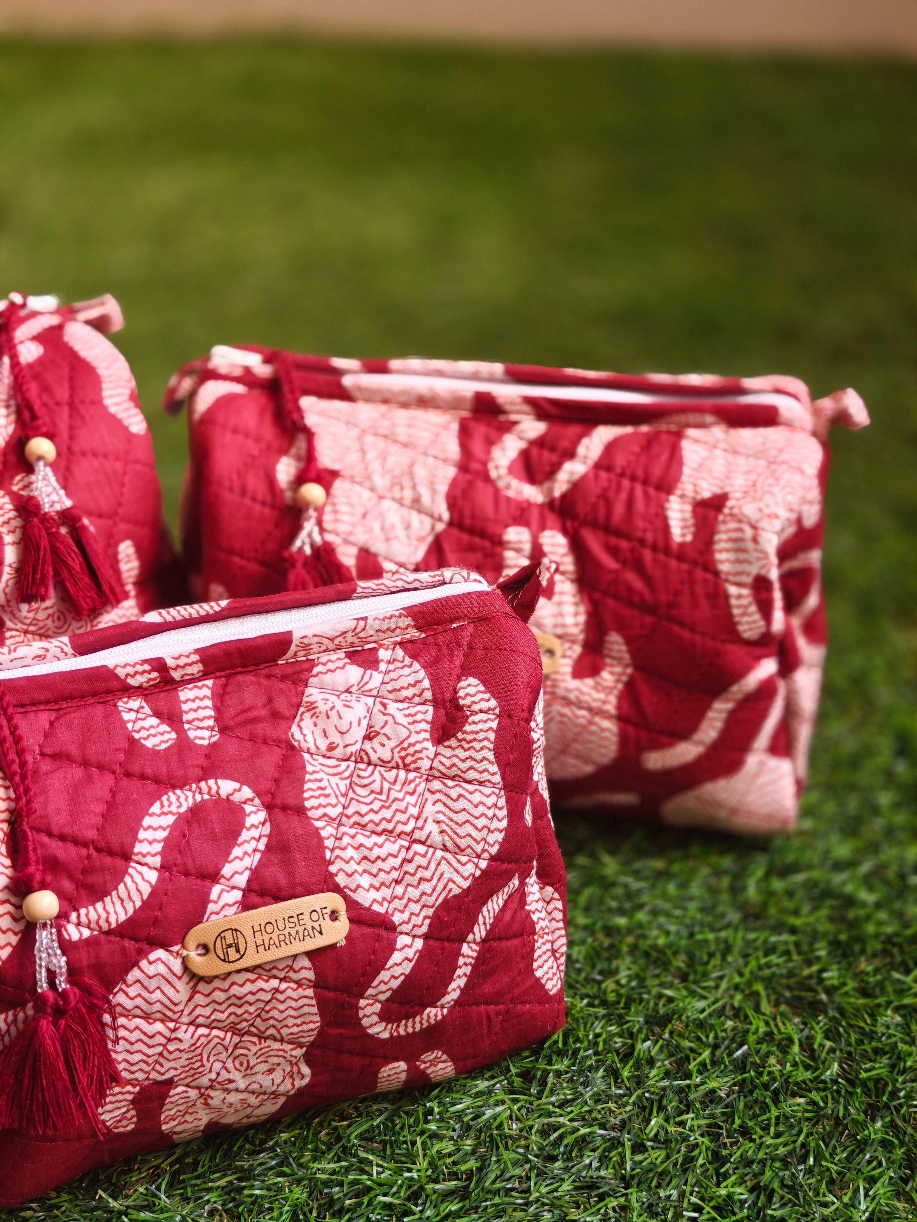 Multipurpose Pouches- Set of Three I Waterproof Lining I Four Mini Pockets Inside - HOUSE OF HARMAN