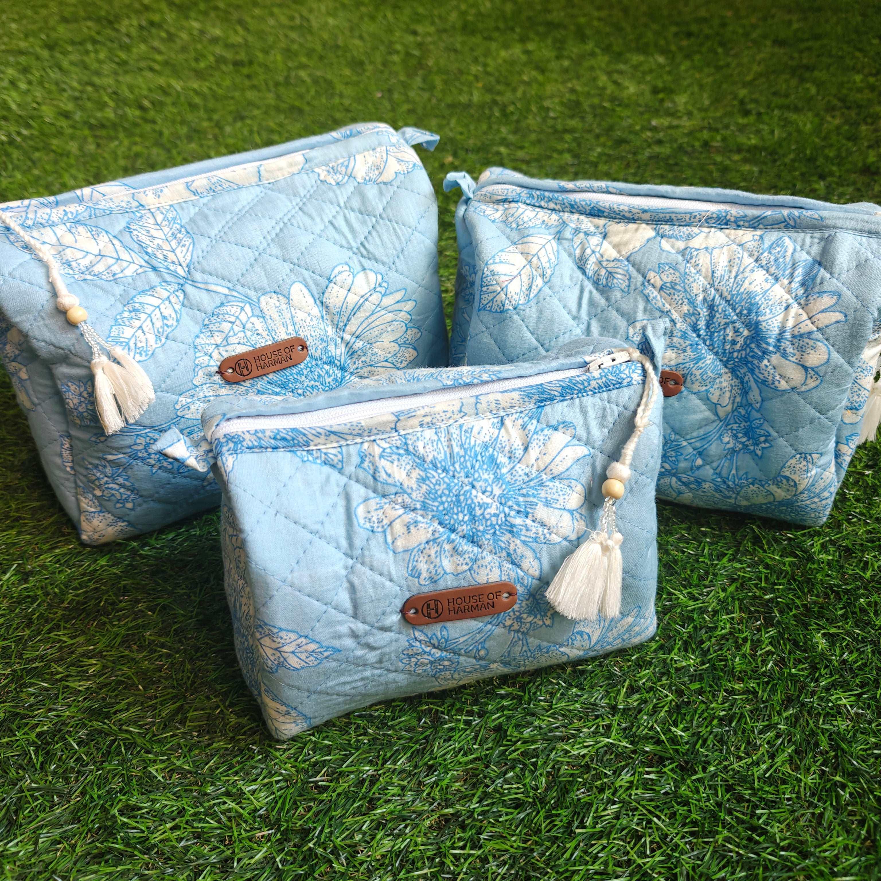 Multipurpose Pouches- Set of Three I Waterproof Lining I Four Mini Pockets Inside - HOUSE OF HARMAN