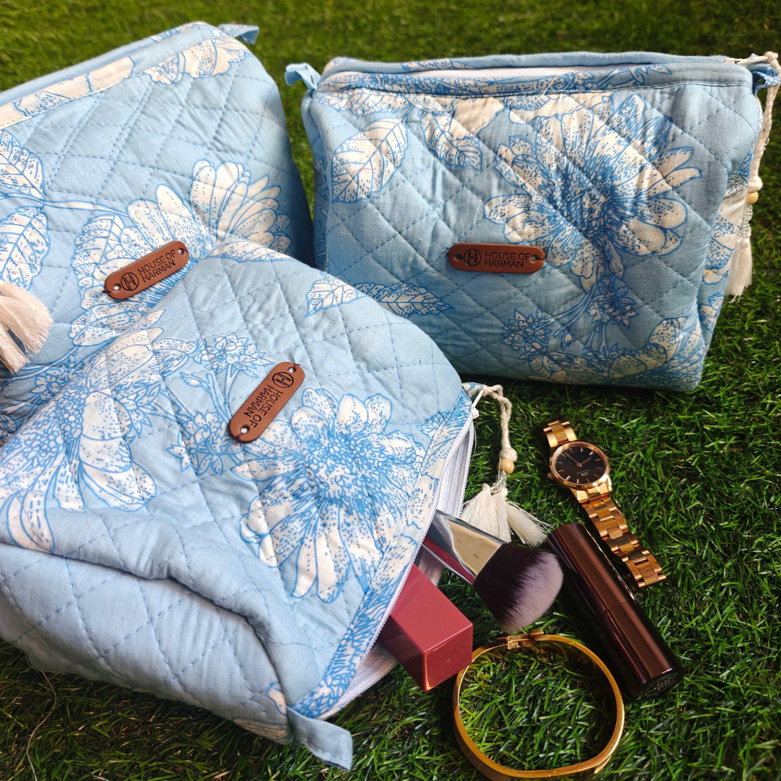Multipurpose Pouches- Set of Three I Waterproof Lining I Four Mini Pockets Inside - HOUSE OF HARMAN
