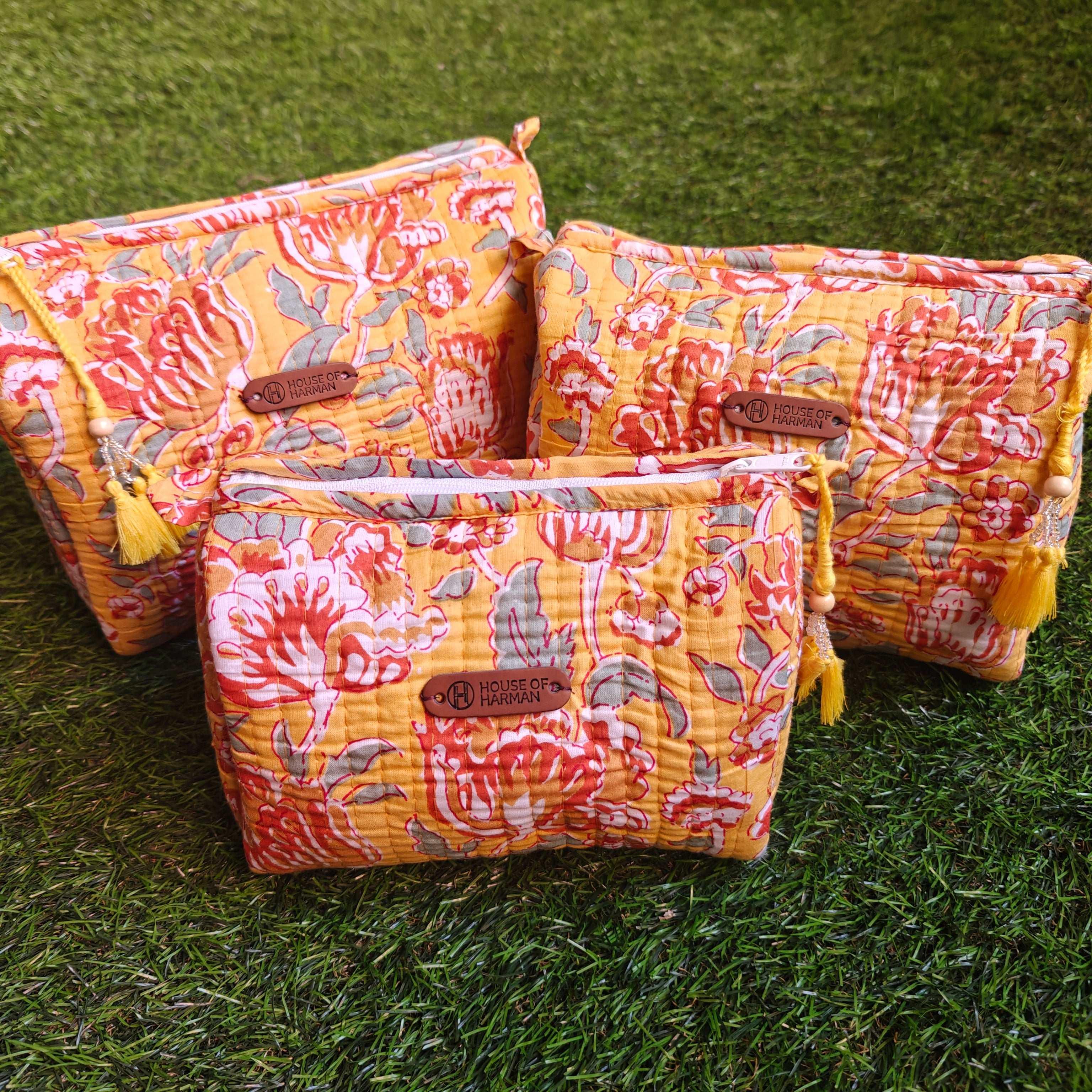 Multipurpose Pouches- Set of Three I Waterproof Lining I Four Mini Pockets Inside - HOUSE OF HARMAN