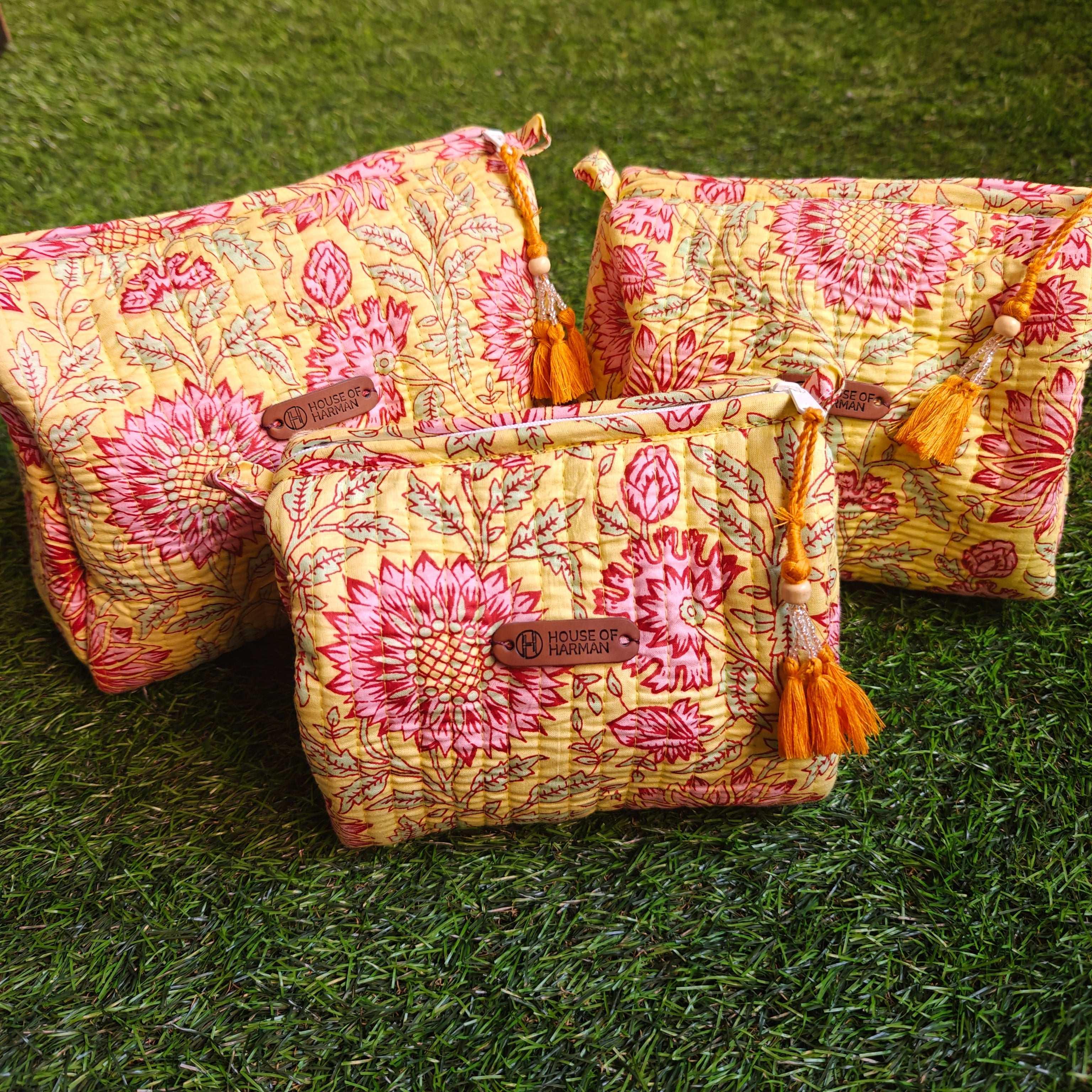 Multipurpose Pouches- Set of Three I Waterproof Lining I Four Mini Pockets Inside - HOUSE OF HARMAN