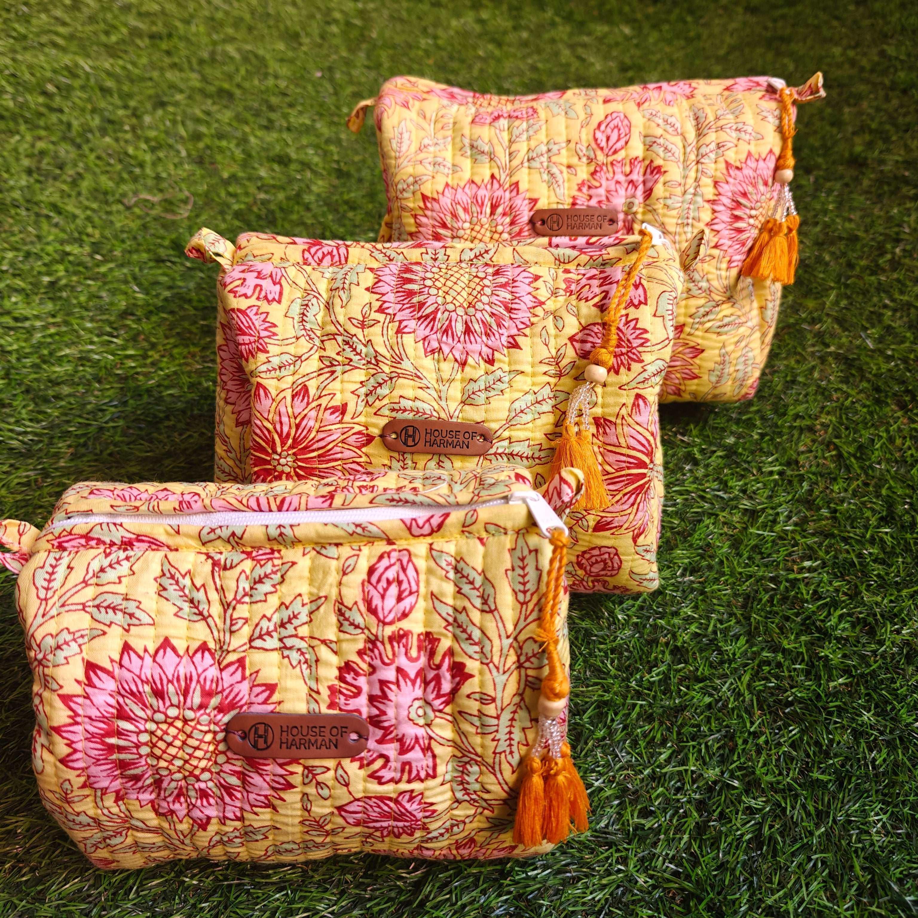 Multipurpose Pouches- Set of Three I Waterproof Lining I Four Mini Pockets Inside - HOUSE OF HARMAN