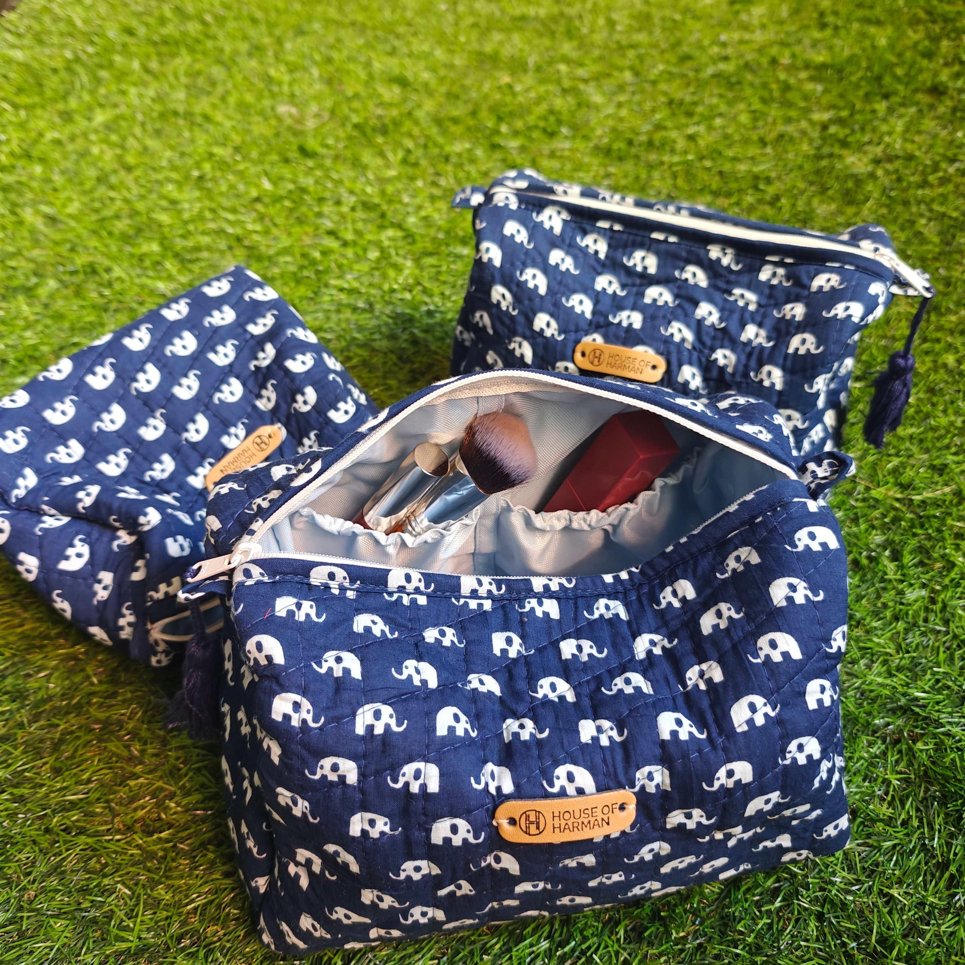 Multipurpose Pouches- Set of Three I Waterproof Lining I Four Mini Pockets Inside - HOUSE OF HARMAN