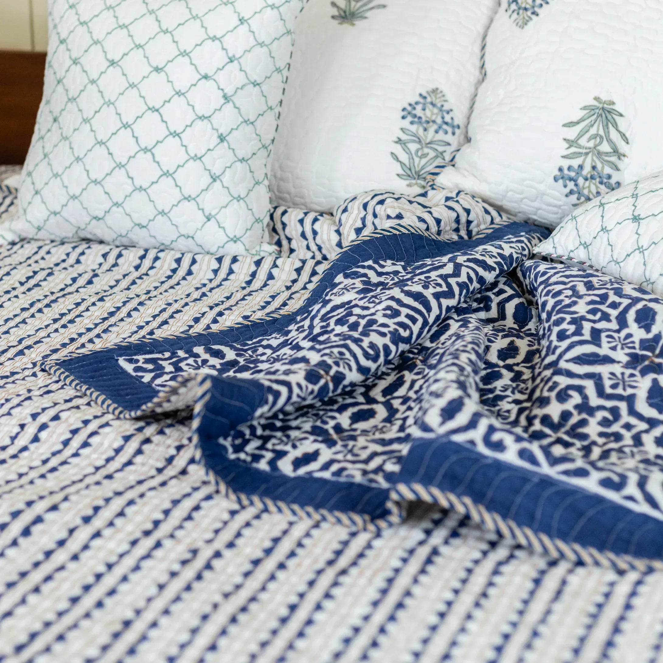 Indigo Lattice Dream Bedcover - HOUSE OF HARMAN
