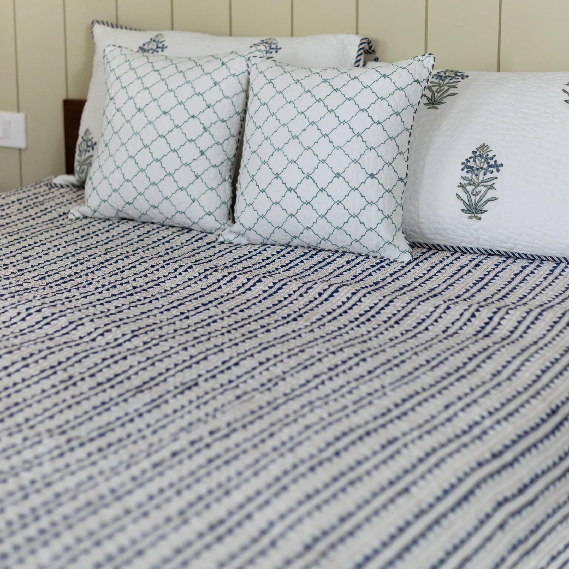 Indigo Lattice Dream Bedcover - HOUSE OF HARMAN