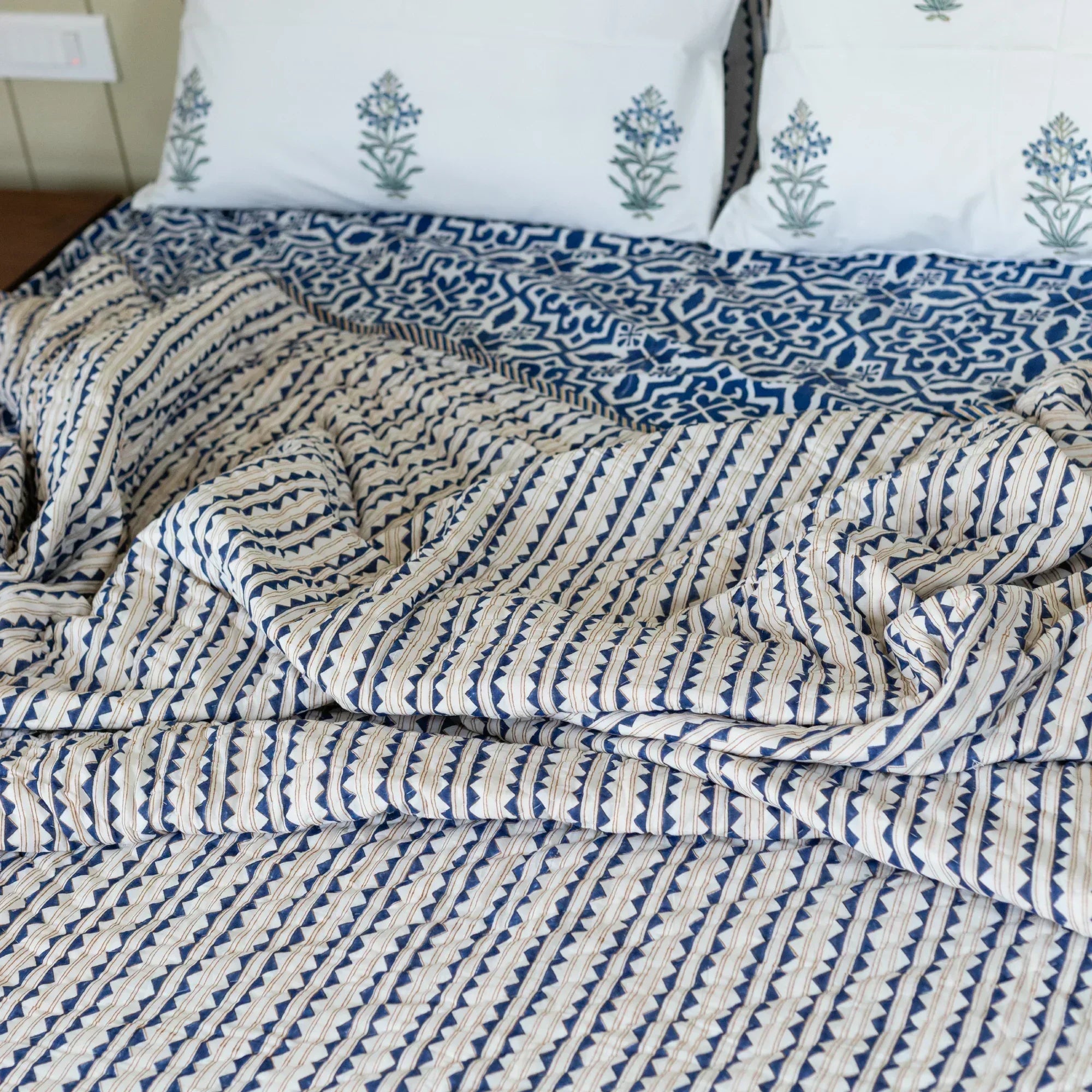 Indigo Lattice Dream Bedsheet and Quilt - HOUSE OF HARMAN
