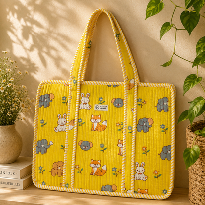 House of Harman Block Printed Tote Bag | Zipper Closure | 2 Inner Pockets | Ample Storage
