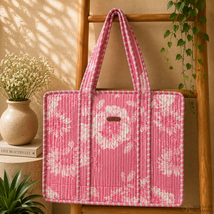 House of Harman Block Printed Tote Bag | Zipper Closure | 2 Inner Pockets | Ample Storage