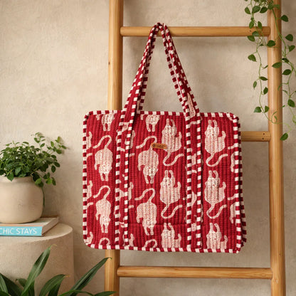 House of Harman Block Printed Tote Bag | Zipper Closure | 2 Inner Pockets | Ample Storage