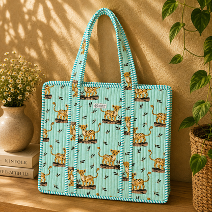 House of Harman Block Printed Tote Bag | Zipper Closure | 2 Inner Pockets | Ample Storage