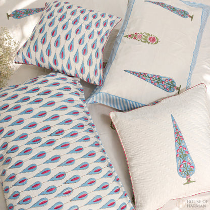 Whispering Azure Blooms Bedsheet