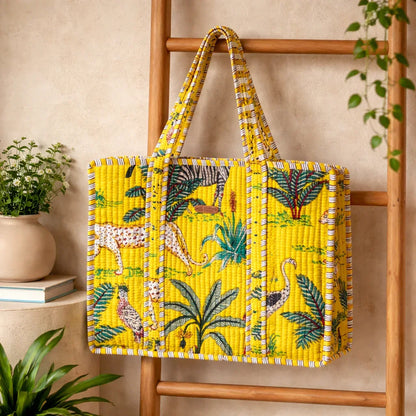 House of Harman Block Printed Tote Bag | Zipper Closure | 2 Inner Pockets | Ample Storage
