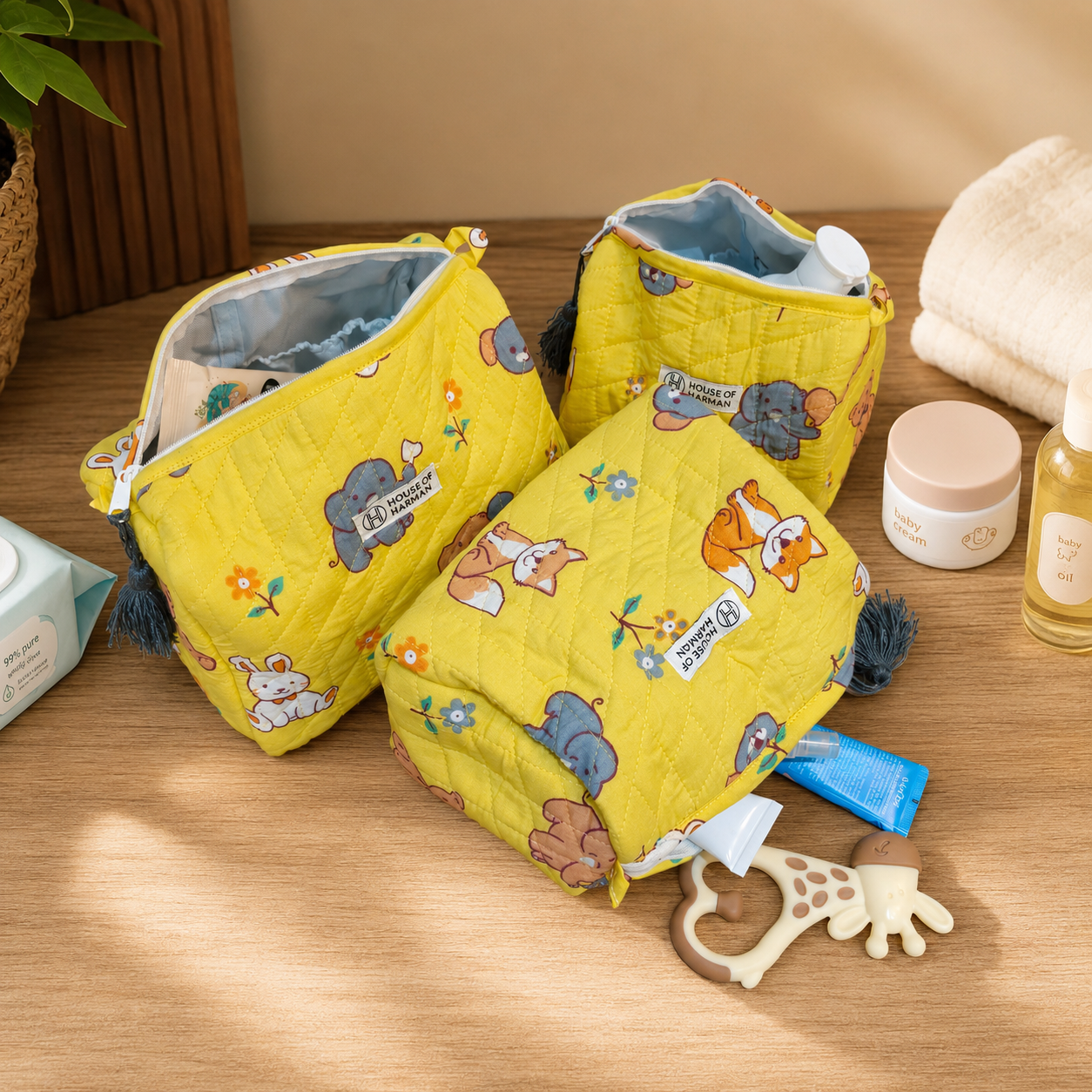 Multipurpose Pouches- Set of Three I Waterproof Lining I Four Mini Pockets Inside