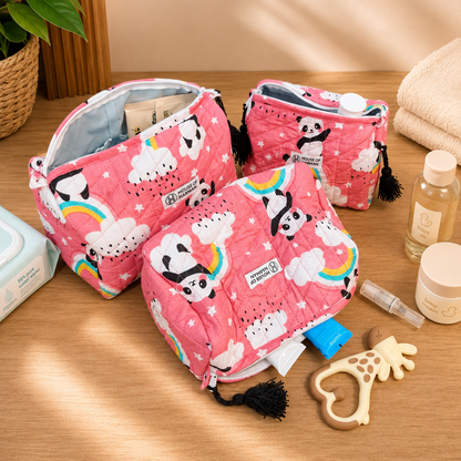 Multipurpose Pouches- Set of Three I Waterproof Lining I Four Mini Pockets Inside