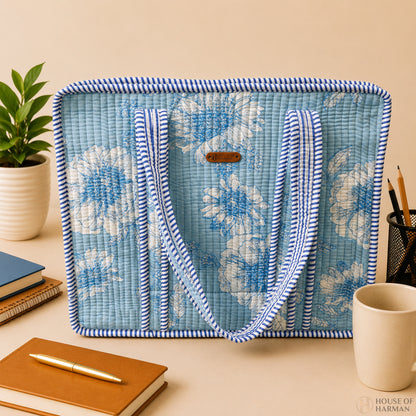 House of Harman Block Printed Tote Bag | Zipper Closure | 2 Inner Pockets | Ample Storage