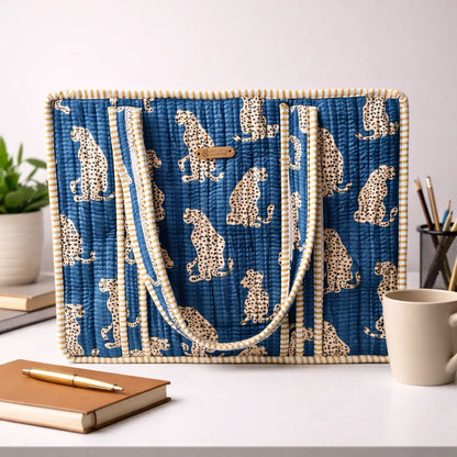 House of Harman Block Printed Tote Bag | Zipper Closure | 2 Inner Pockets | Ample Storage