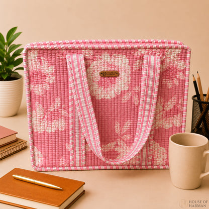 House of Harman Block Printed Tote Bag | Zipper Closure | 2 Inner Pockets | Ample Storage