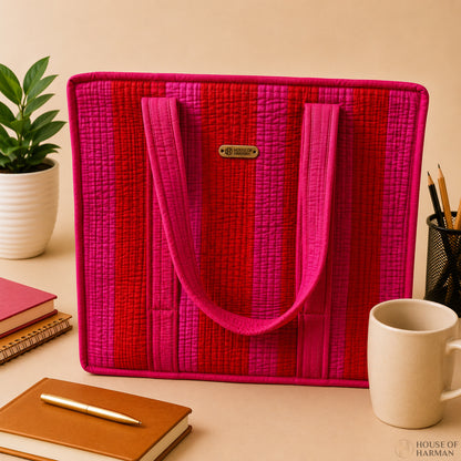 House of Harman Block Printed Tote Bag | Zipper Closure | 2 Inner Pockets | Ample Storage