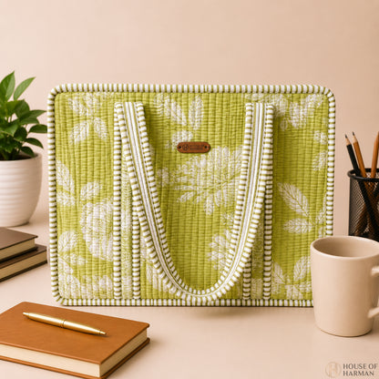 House of Harman Block Printed Tote Bag | Zipper Closure | 2 Inner Pockets | Ample Storage