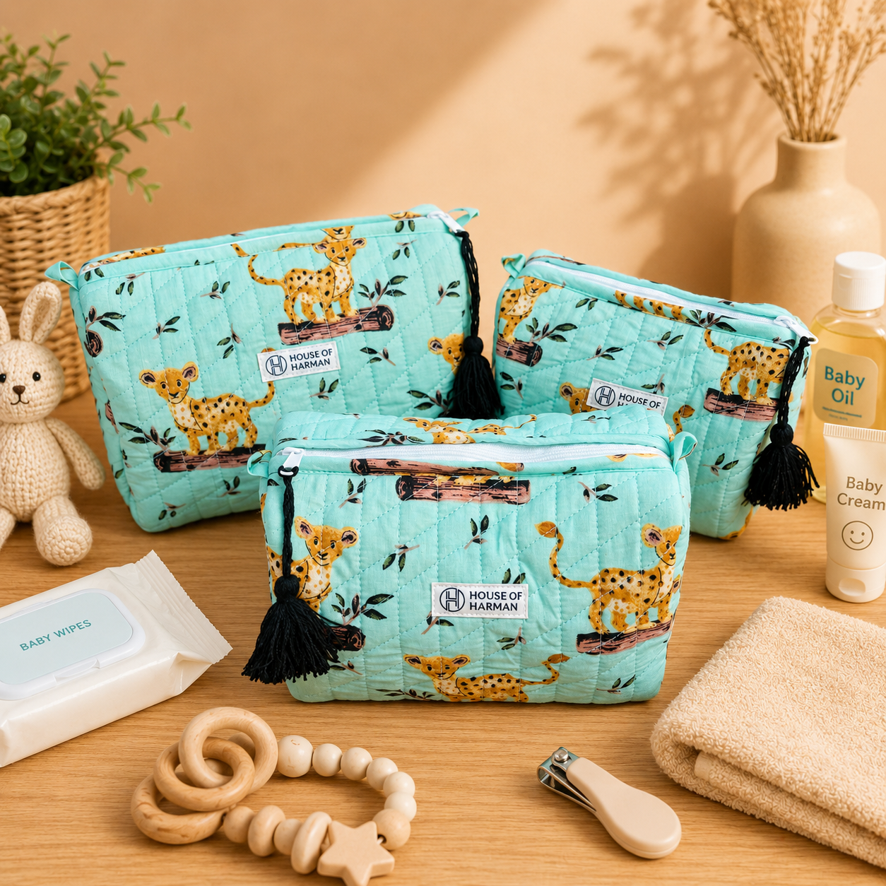 Multipurpose Pouches- Set of Three I Waterproof Lining I Four Mini Pockets Inside