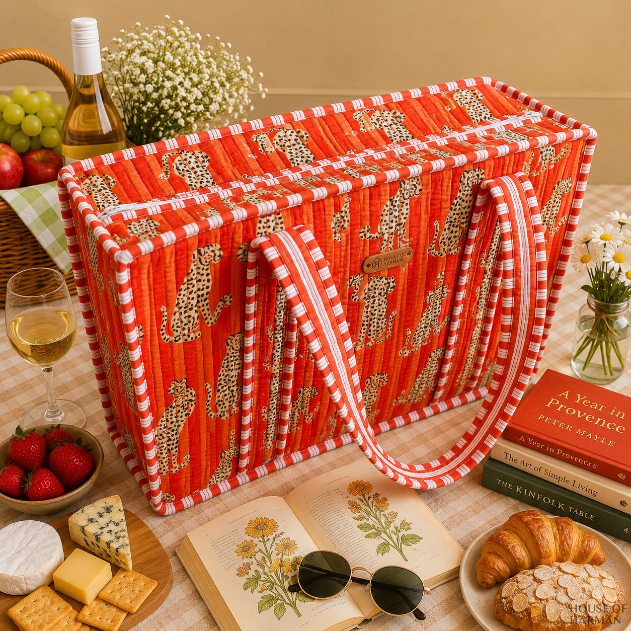 House of Harman Block Printed Tote Bag | Zipper Closure | 2 Inner Pockets | Ample Storage