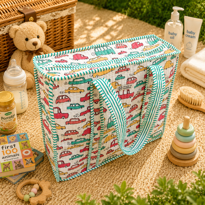 House of Harman Block Printed Tote Bag | Zipper Closure | 2 Inner Pockets | Ample Storage