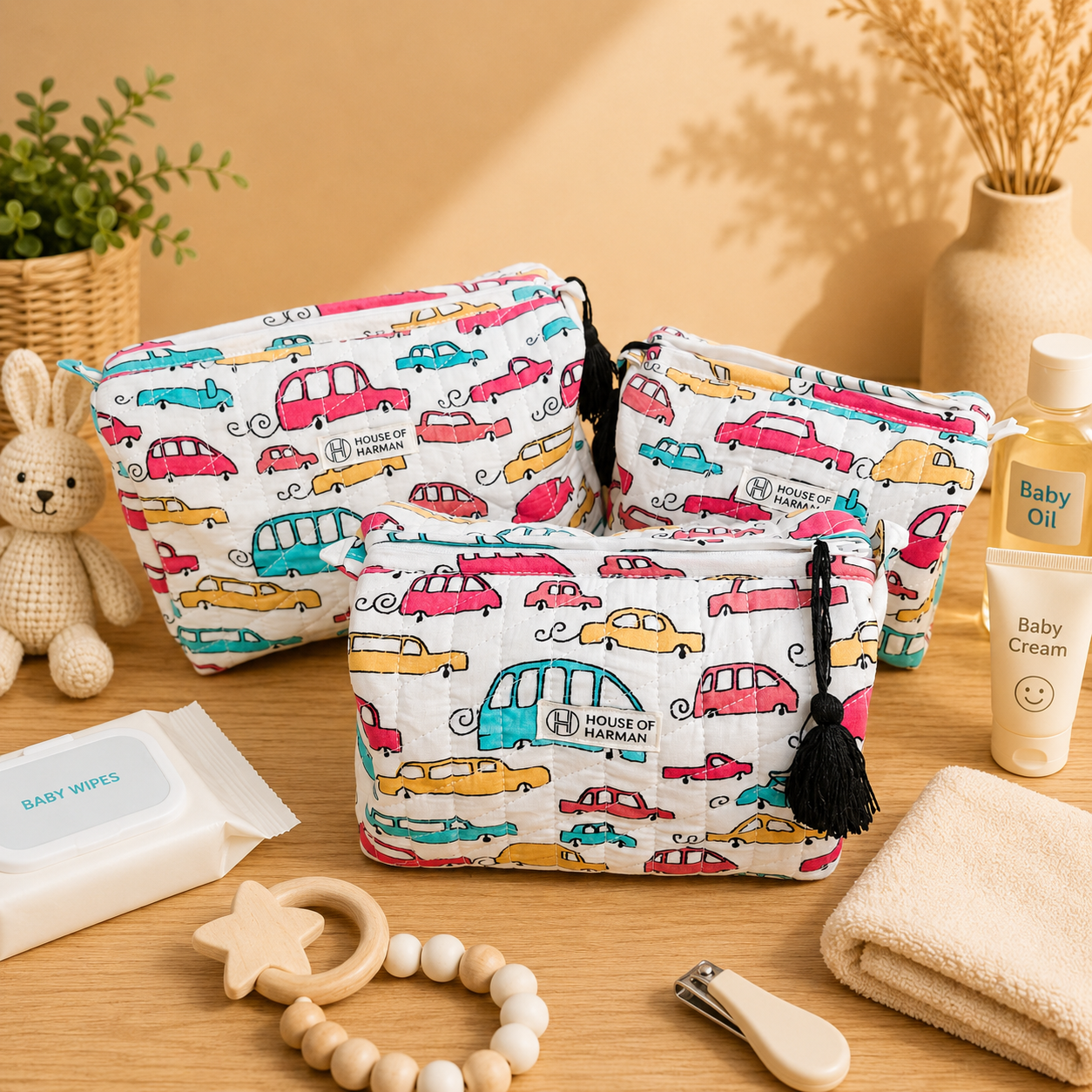 Multipurpose Pouches- Set of Three I Waterproof Lining I Four Mini Pockets Inside