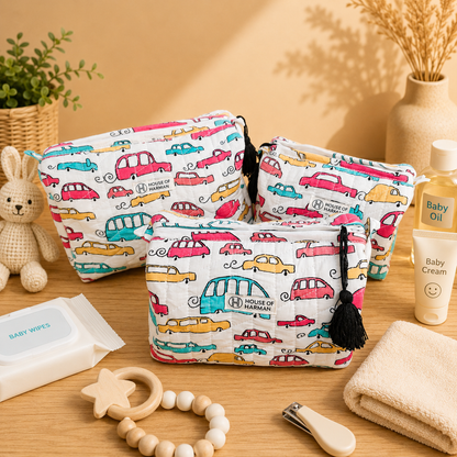 Multipurpose Pouches- Set of Three I Waterproof Lining I Four Mini Pockets Inside