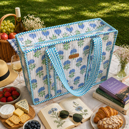 House of Harman Block Printed Tote Bag | Zipper Closure | 2 Inner Pockets | Ample Storage