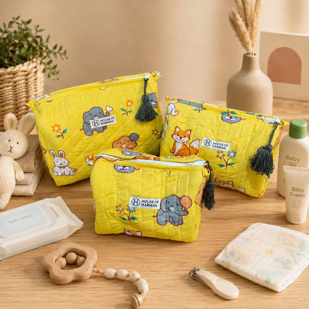 Multipurpose Pouches- Set of Three I Waterproof Lining I Four Mini Pockets Inside