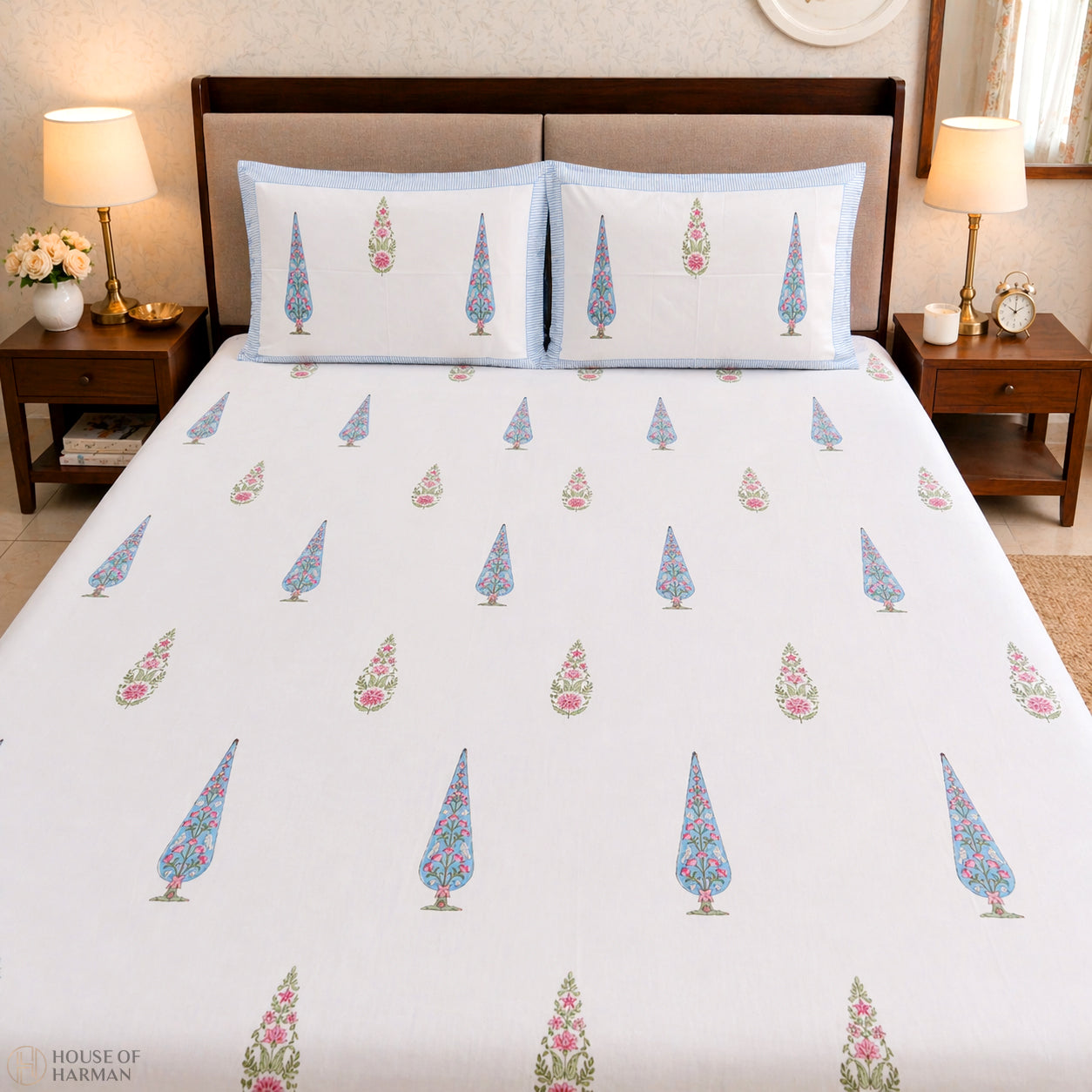 Whispering Azure Blooms Bedsheet