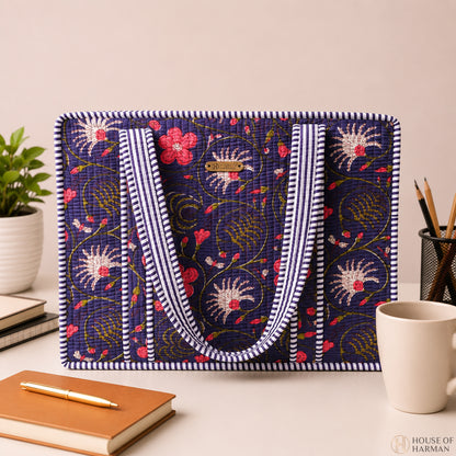 House of Harman Block Printed Tote Bag | Zipper Closure | 2 Inner Pockets | Ample Storage