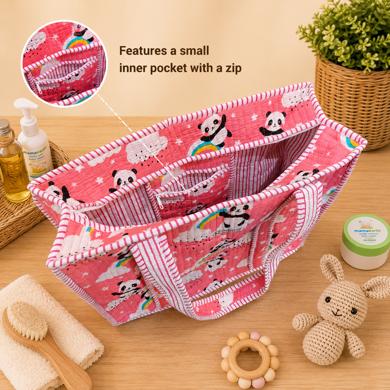 House of Harman Block Printed Tote Bag | Zipper Closure | 2 Inner Pockets | Ample Storage