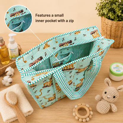 House of Harman Block Printed Tote Bag | Zipper Closure | 2 Inner Pockets | Ample Storage