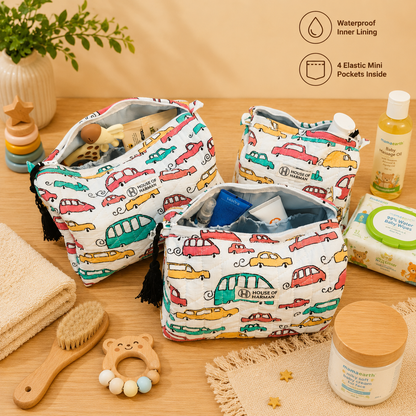 Multipurpose Pouches- Set of Three I Waterproof Lining I Four Mini Pockets Inside