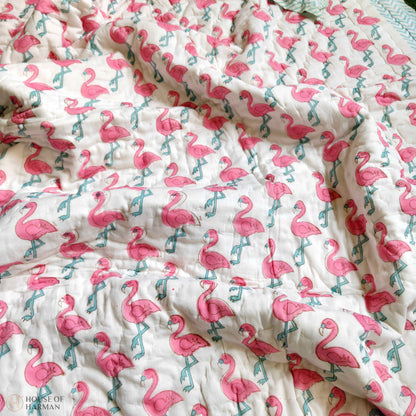 Pink Palm Flamingo Baby Quilt