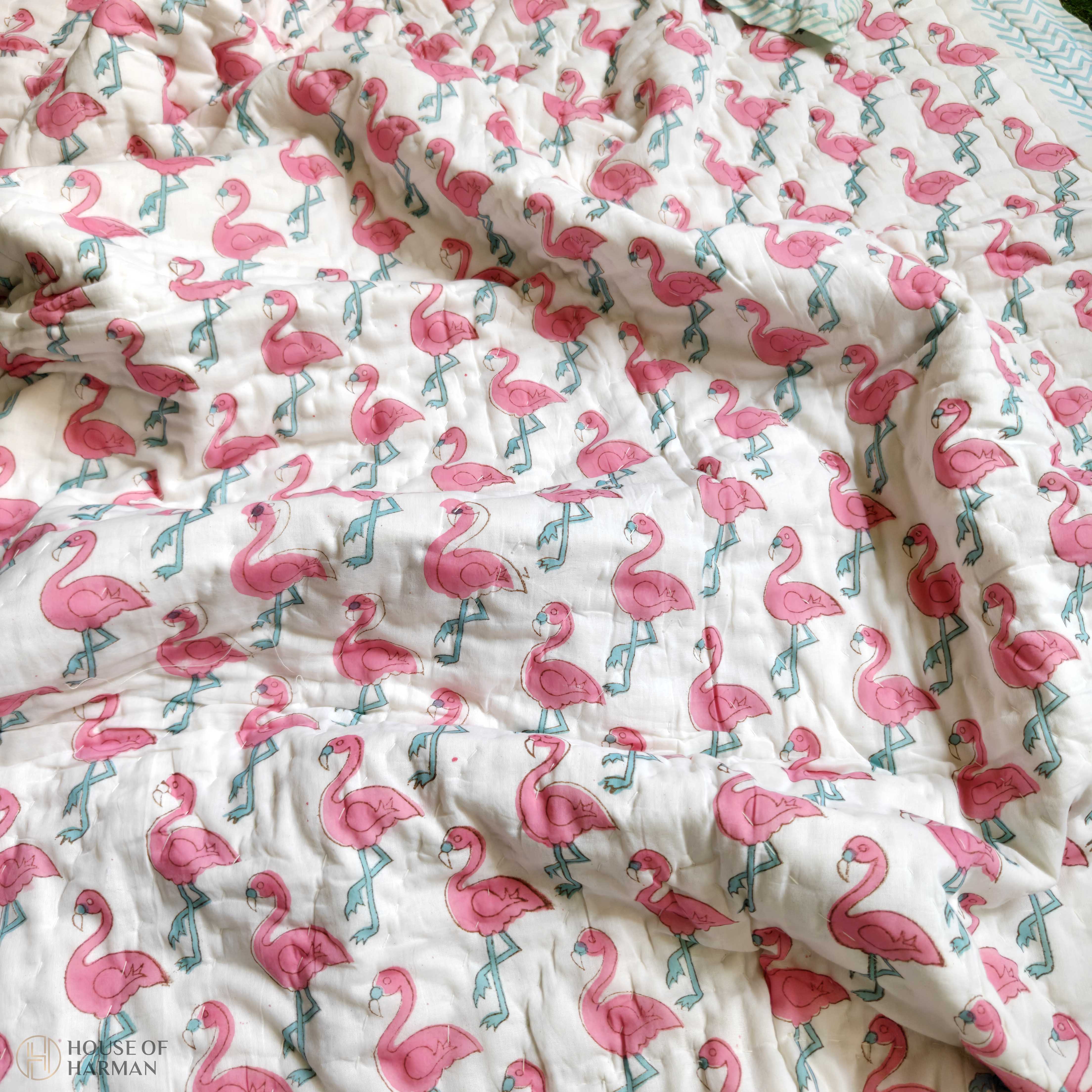 Pink Palm Flamingo Baby Quilt