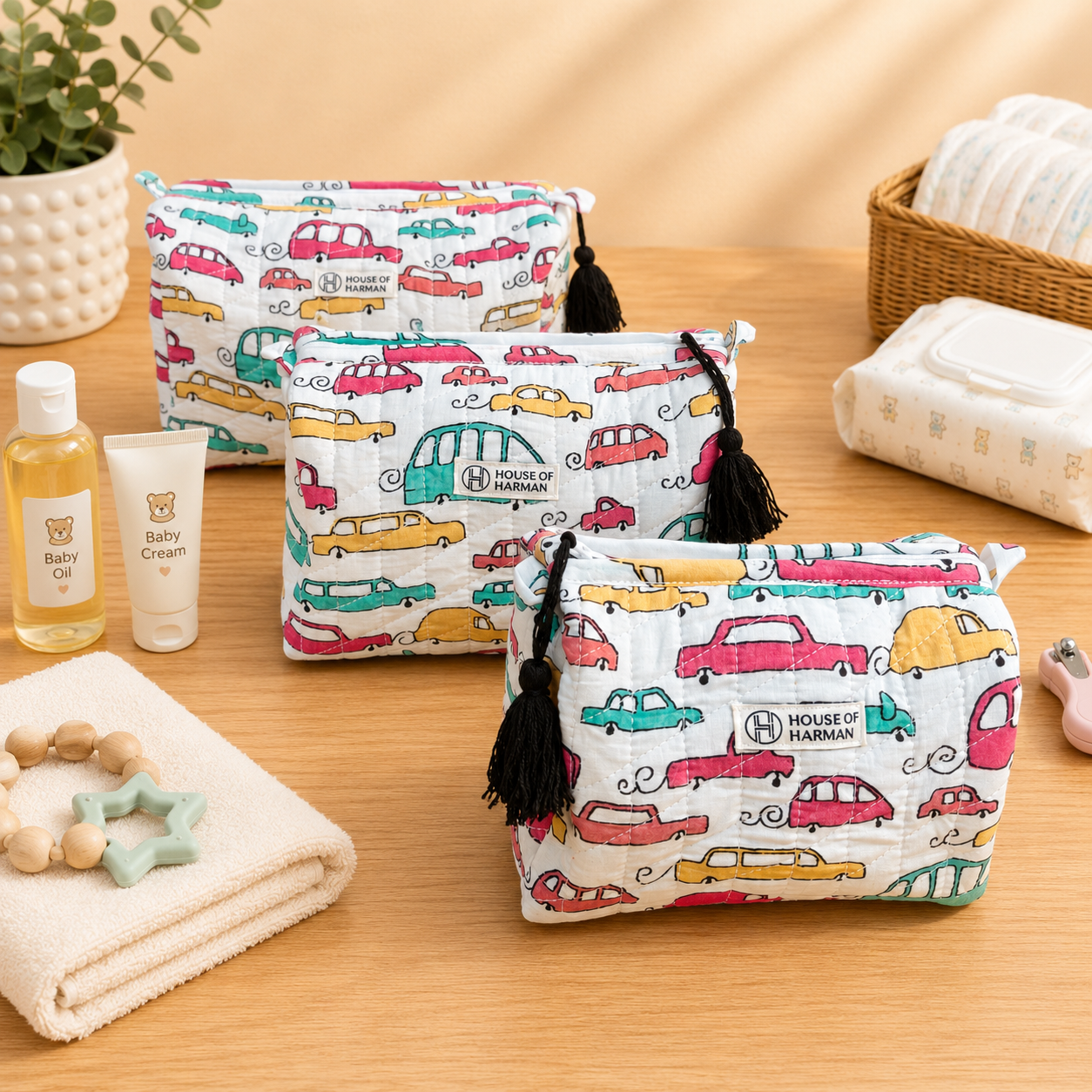 Multipurpose Pouches- Set of Three I Waterproof Lining I Four Mini Pockets Inside