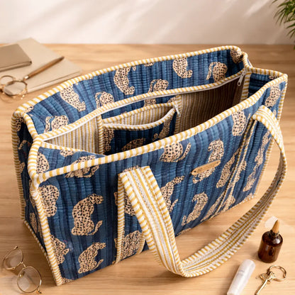 House of Harman Block Printed Tote Bag | Zipper Closure | 2 Inner Pockets | Ample Storage