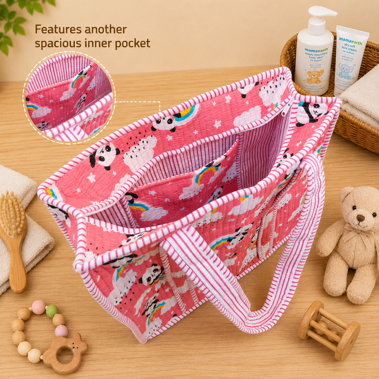 House of Harman Block Printed Tote Bag | Zipper Closure | 2 Inner Pockets | Ample Storage