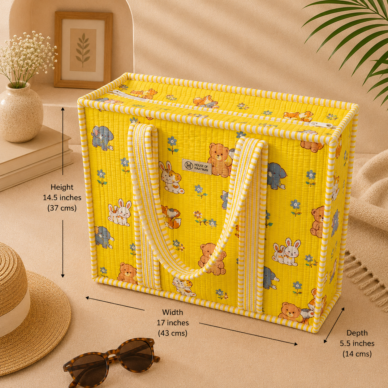 House of Harman Block Printed Tote Bag | Zipper Closure | 2 Inner Pockets | Ample Storage