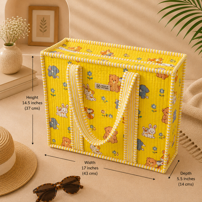 House of Harman Block Printed Tote Bag | Zipper Closure | 2 Inner Pockets | Ample Storage