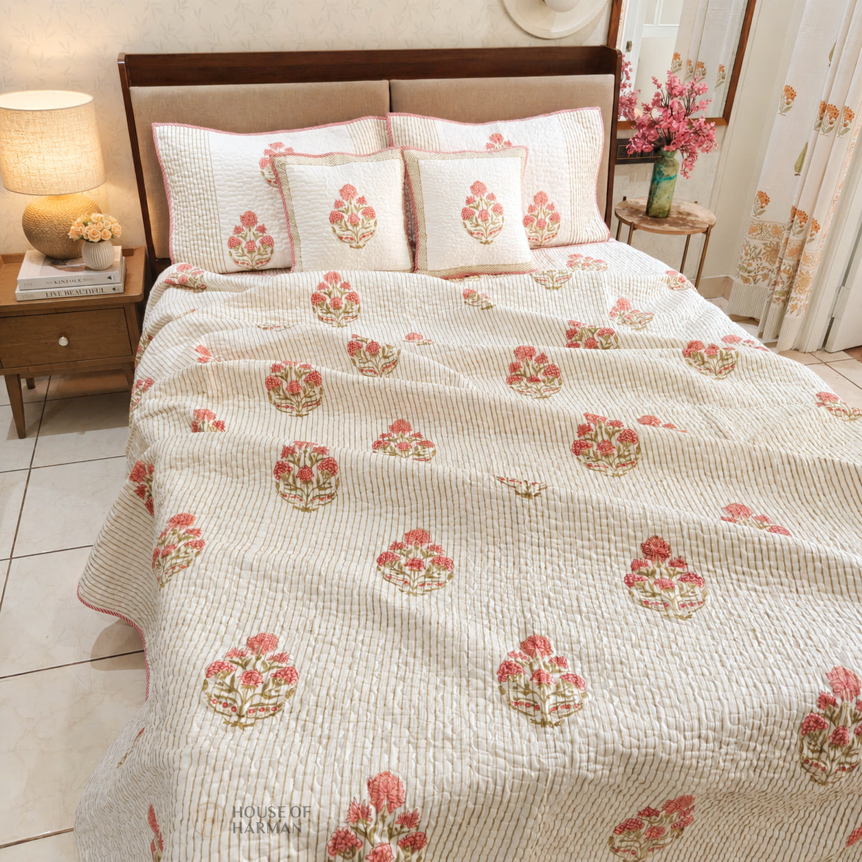 Rosebud Meadow Lines Bedcover