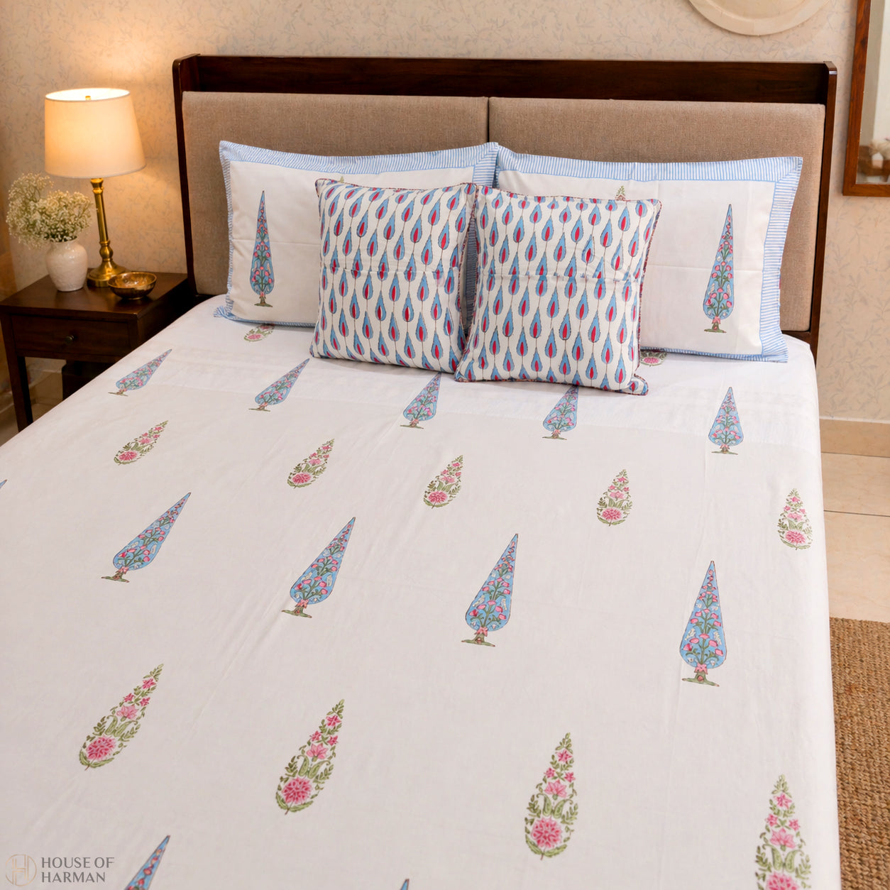 Whispering Azure Blooms Bedsheet