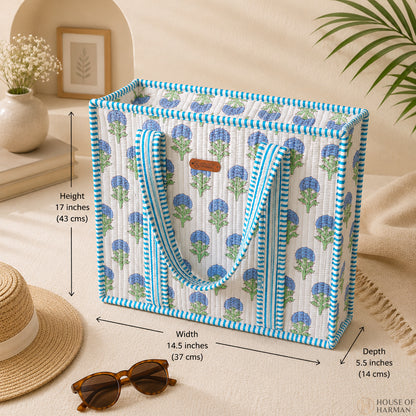House of Harman Block Printed Tote Bag | Zipper Closure | 2 Inner Pockets | Ample Storage