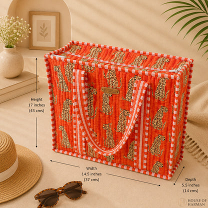 House of Harman Block Printed Tote Bag | Zipper Closure | 2 Inner Pockets | Ample Storage