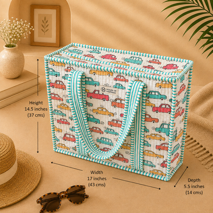 House of Harman Block Printed Tote Bag | Zipper Closure | 2 Inner Pockets | Ample Storage