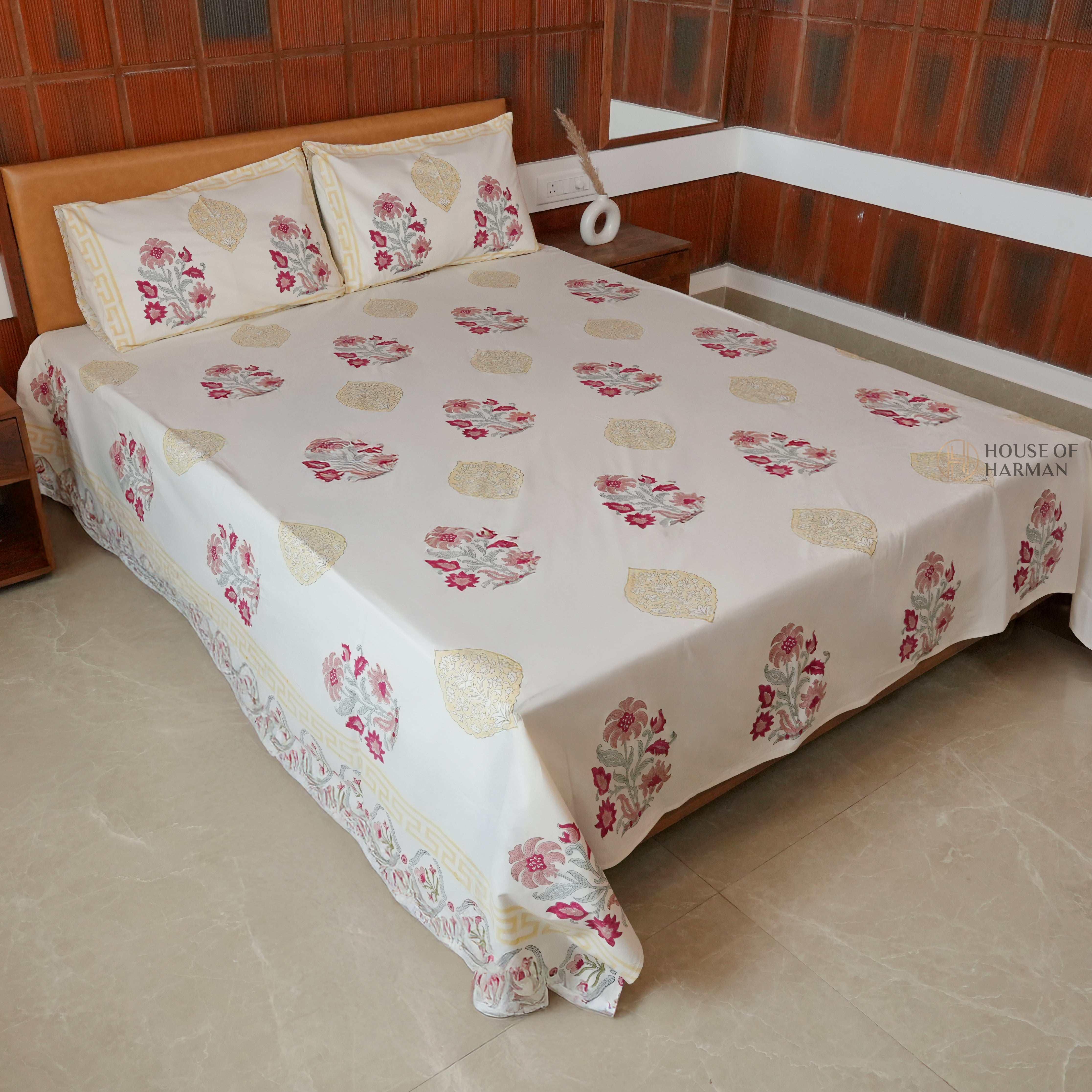 Mughal Ruby Bloom Bedsheet - HOUSE OF HARMAN