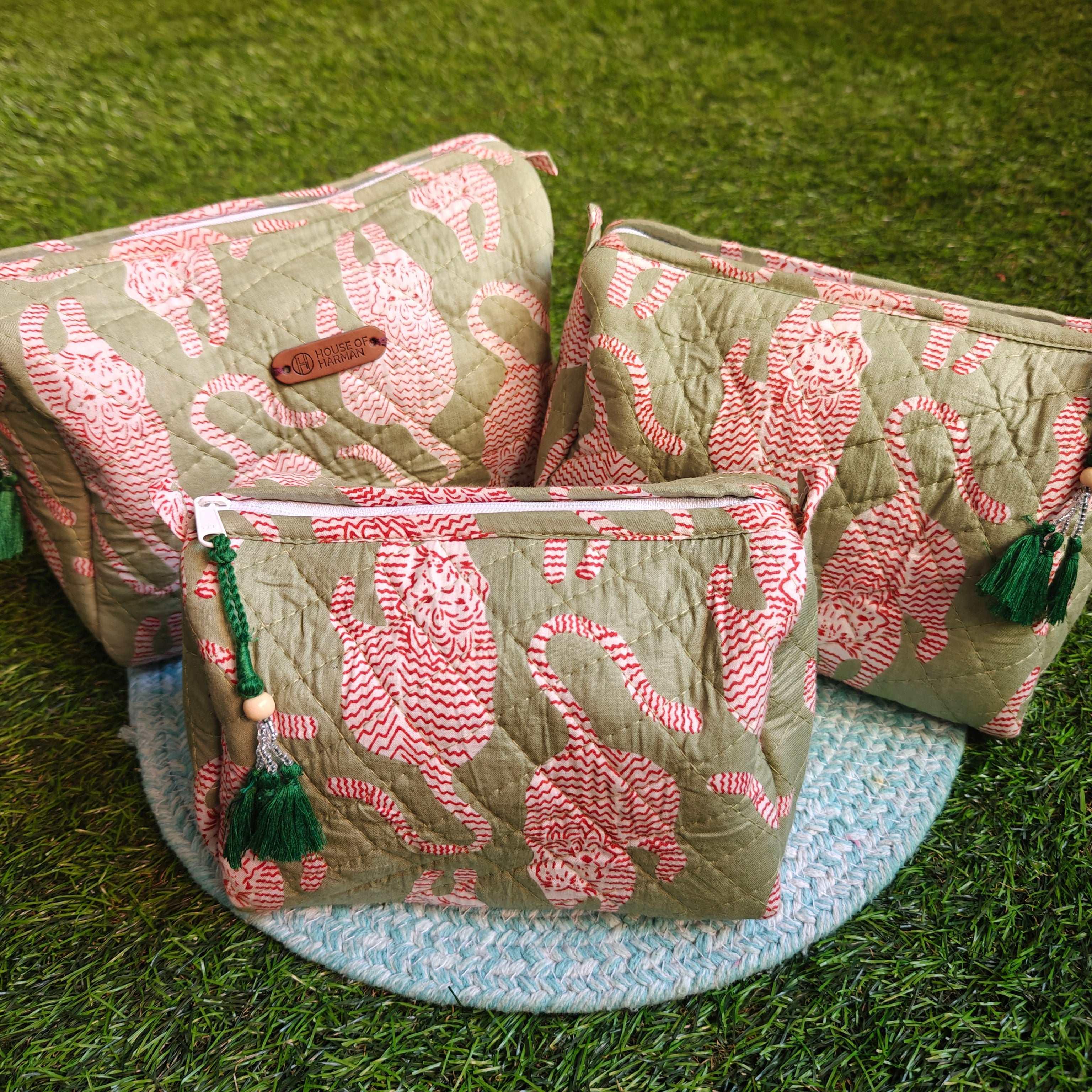 Multipurpose Pouches- Set of Three I Waterproof Lining I Four Mini Pockets Inside - HOUSE OF HARMAN